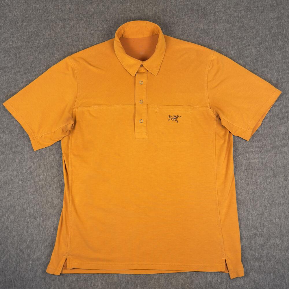 Arc'teryx Polo Shirt Mens Large Orange Solid Pocket Hiking Performance Stretch